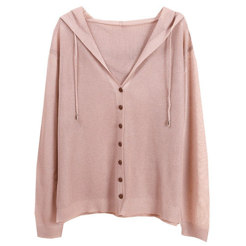 Damen Strickjacke mit Kapuze und eleganten Holzknöpfen R&B