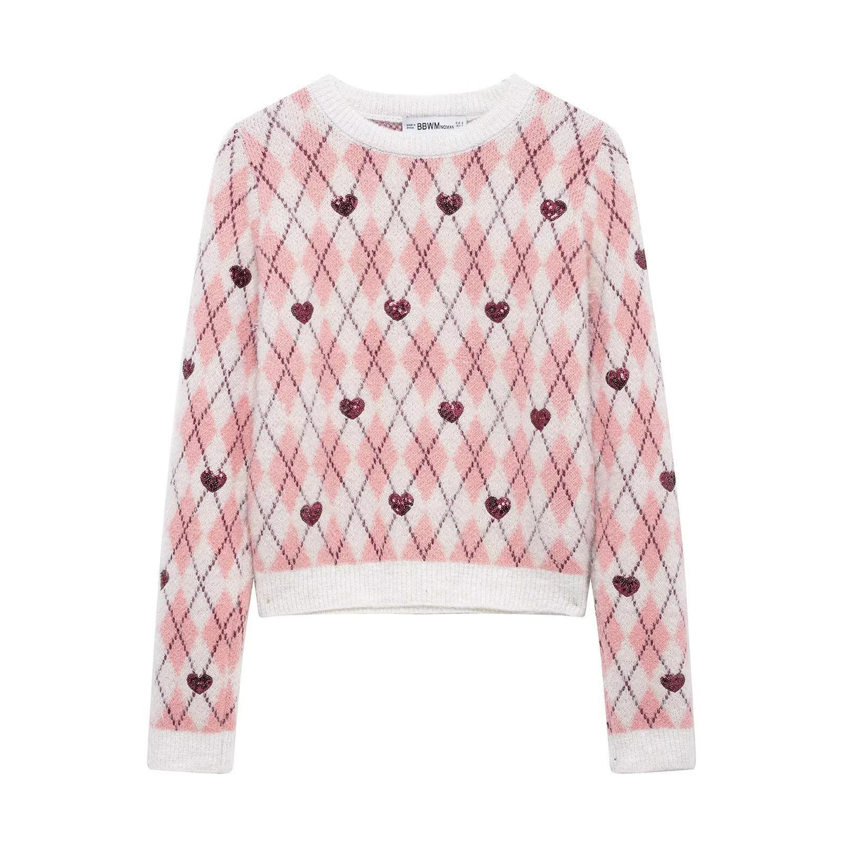 Damen Pullover mit herzförmigem Pattern und Glitzerelementen R&B