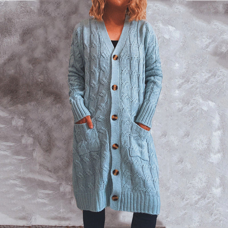 Damen Grobstrickjacke mit Knopfdetails und praktischen Taschen R&B