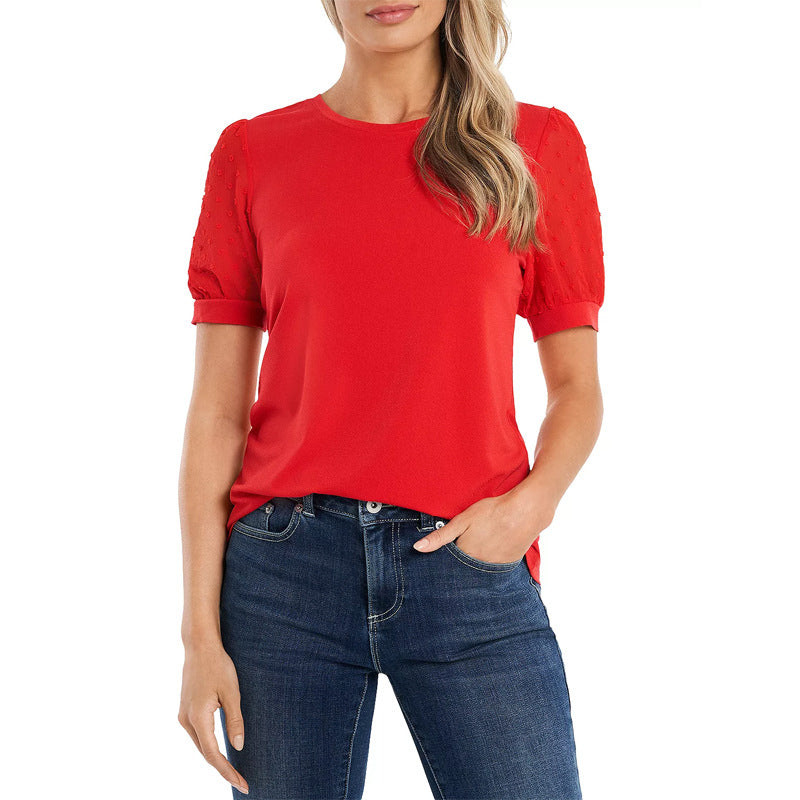 Damen modisches Freizeitshirt mit Puffärmeln und Struktur R&B