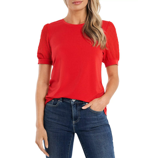 Damen modisches Freizeitshirt mit Puffärmeln und Struktur R&B