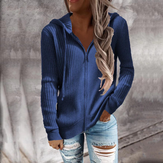 Damen nan gerippter Kapuzen-Zip-Hoodie mit halbem Reißverschluss und Kängurutaschen R&B