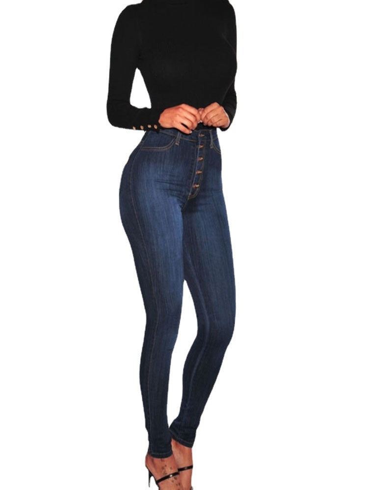 Damen High-Waist Skinny-Jeans mit Knopfdesign und figurbetontem Schnitt R&B