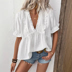 Damen luftige Bluse mit voluminösem Rüschensaum und lockerer Passform R&B