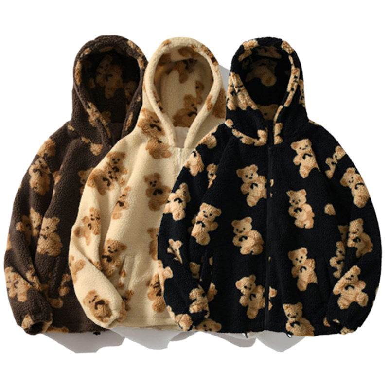 Damen Teddy-Fleecejacke mit Kapuze und großen Taschen