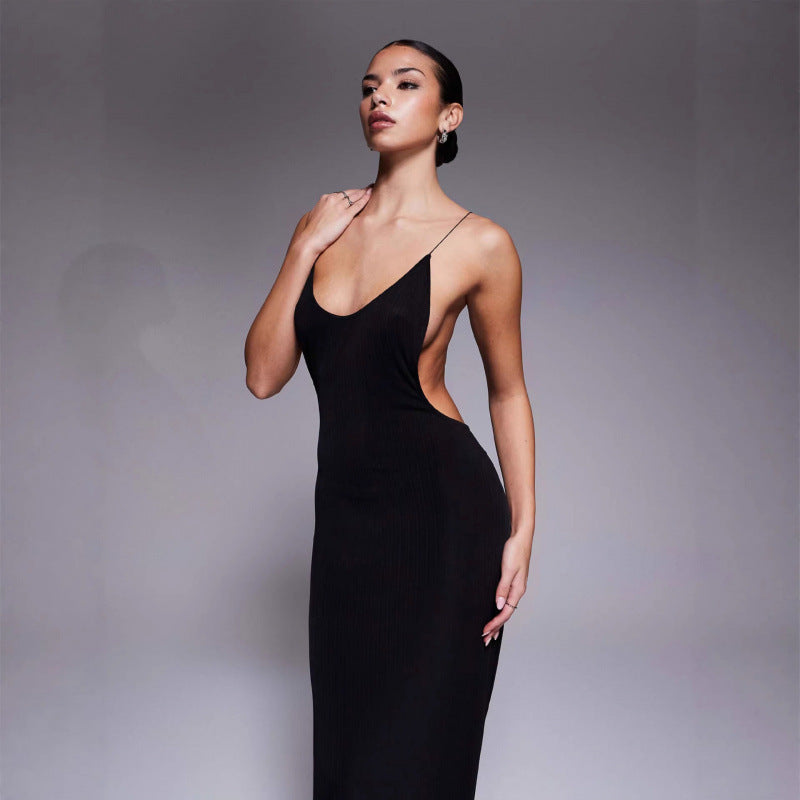 Damen Maxikleid mit tiefem V-Ausschnitt und seitlichen Cut-Outs R&B