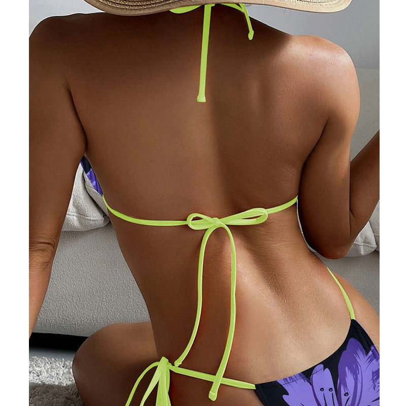Damen Triangel-Bikini mit floralem Muster und verstellbaren BindR&Bändern R&B