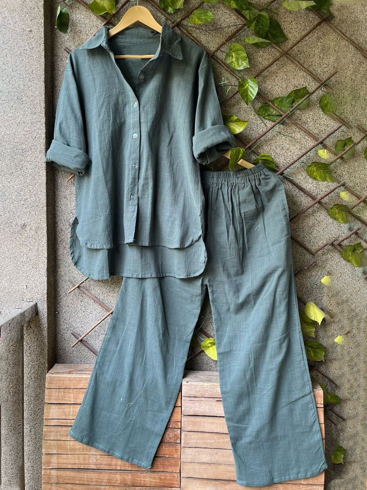 Damen lässiges Leinen-Hemd und Hose Set R&B