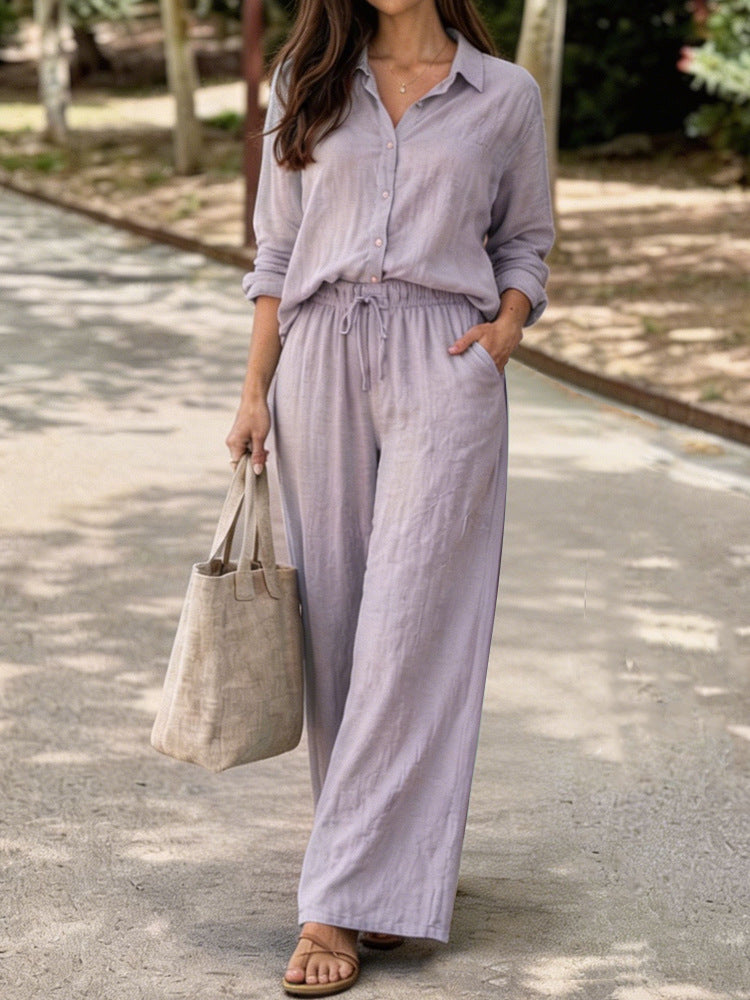 Damen Leichte und bequeme Sommerbluse mit weiten Hosen R&B