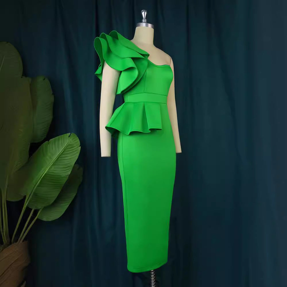 Damen Figurbetontes Kleid mit asymmetrischem Volant R&B