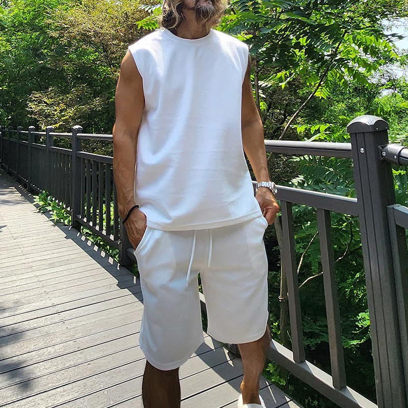 Herren lässiges Kurzarm Sweatshirt und Shorts Set