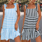 Damen Sommerliches Streifenkleid mit verstellbaren Trägern und voluminösem Saum R&B