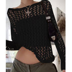 Damen luftiges Häkeloberteil mit weitem Schnitt und transparentem Design R&B