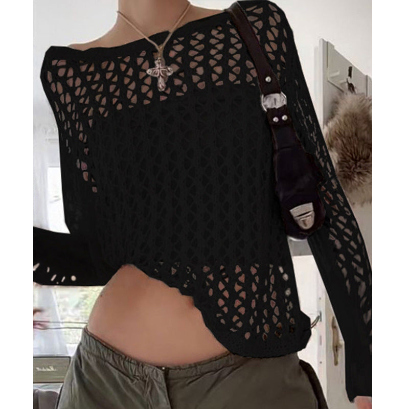 Damen luftiges Häkeloberteil mit weitem Schnitt und transparentem Design R&B