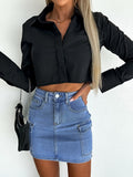 Damen cropped Bluse mit elegantem Kragen und praktischen Taschen R&B
