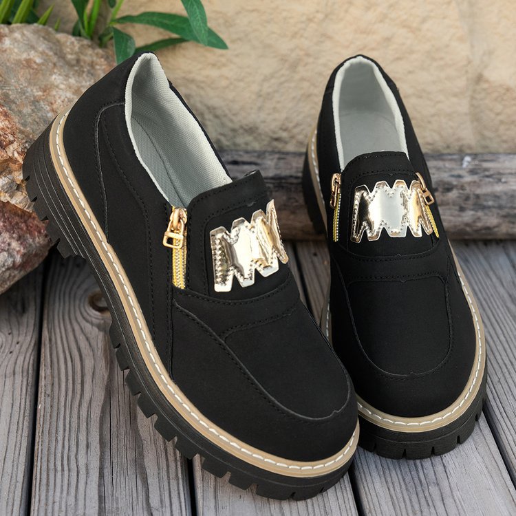 Damen Sportliche Slipper mit glänzendem Reißverschluss und rutschfester Sohle R&B