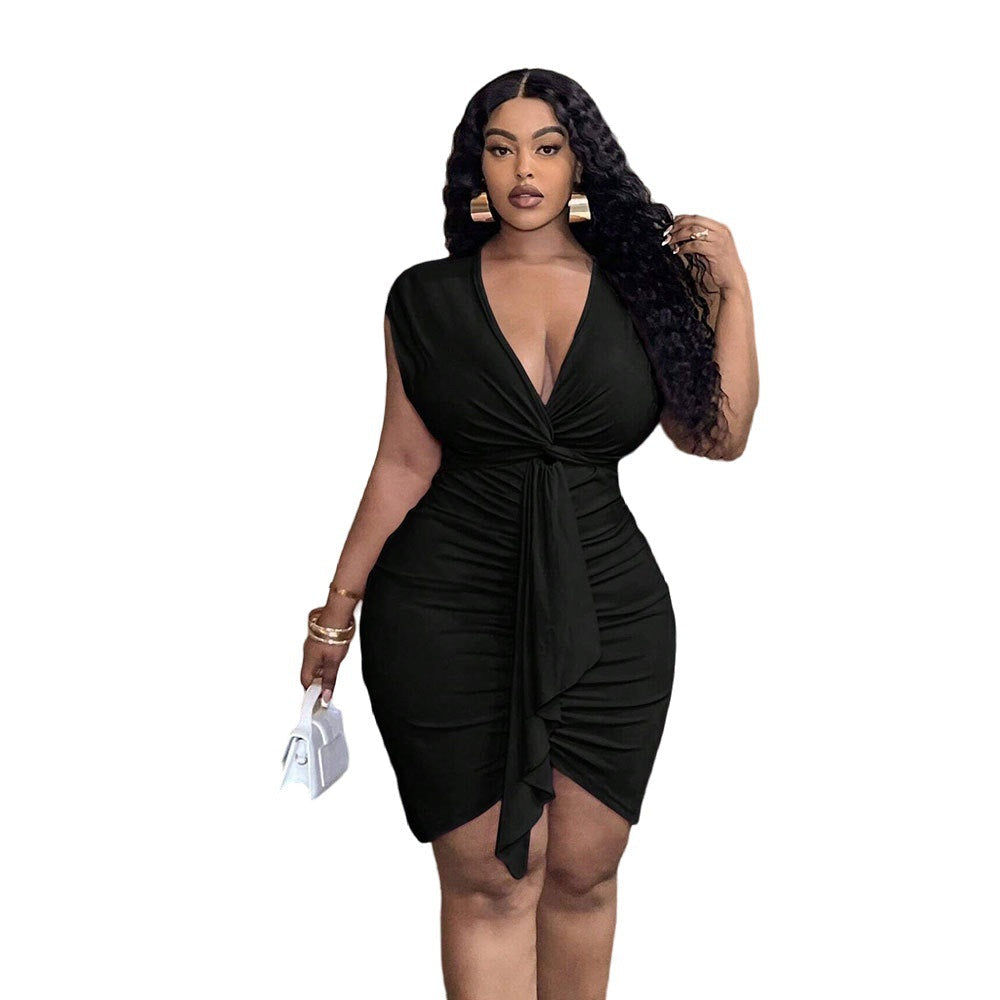 Damen Wickelkleid mit Raffungen und elegantem V-Ausschnitt R&B