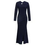 Damen Maxikleid mit detailverliR&Bt gestaltetem Long-Sleeve und eleganter Schlitz-Applikation R&B