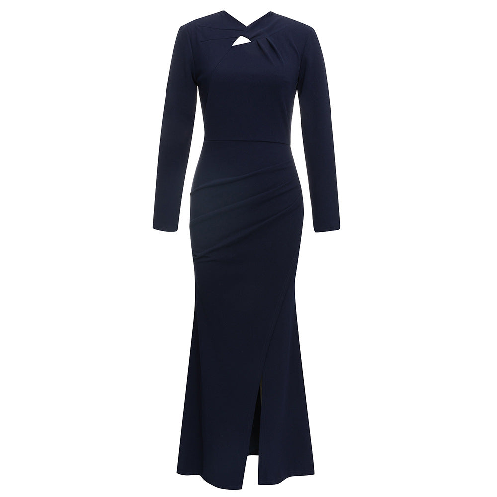 Damen Maxikleid mit detailverliR&Bt gestaltetem Long-Sleeve und eleganter Schlitz-Applikation R&B