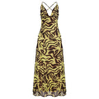 Damen Maxikleid im trendigen Tigerprint-Design mit verführerischem V-Ausschnitt und Spaghetti-Trägern R&B