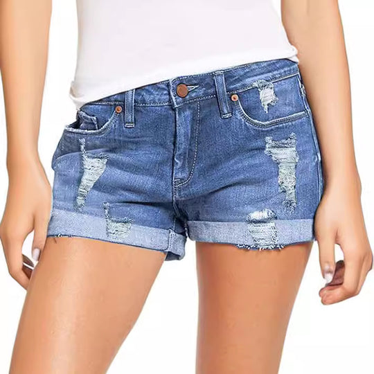 Damen modische Destroyed Denim-Shorts mit umgeschlagenem Saum R&B