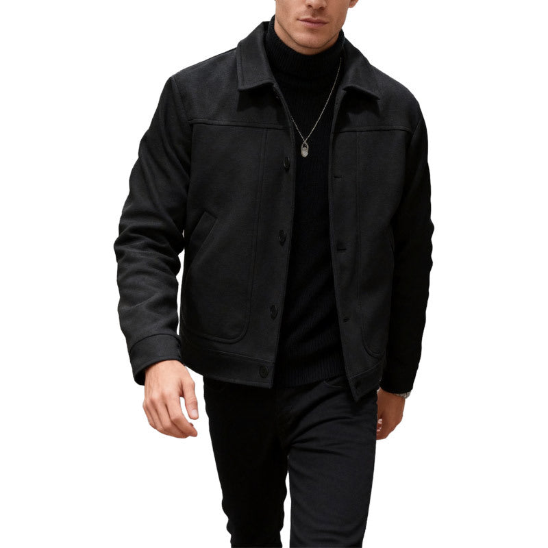 Herren nan moderner Trucker-Overshirt aus Velourslederimitat mit Ziernähten und aufgesetzten Taschen R&B