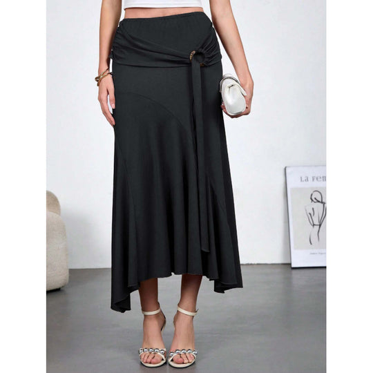 Damen Eleganter maxi Rock mit asymmetrischem Schnitt und praktischem Bindegürtel R&B