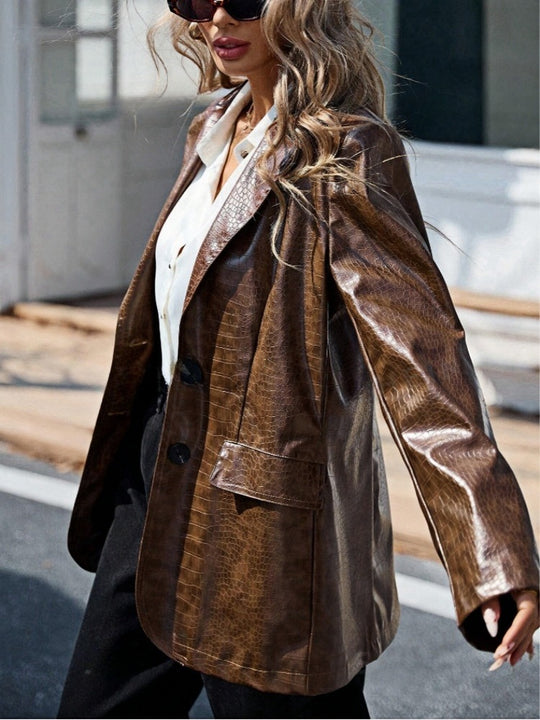 Damen Kunstleder Blazer im eleganten Krokodil-Design R&B