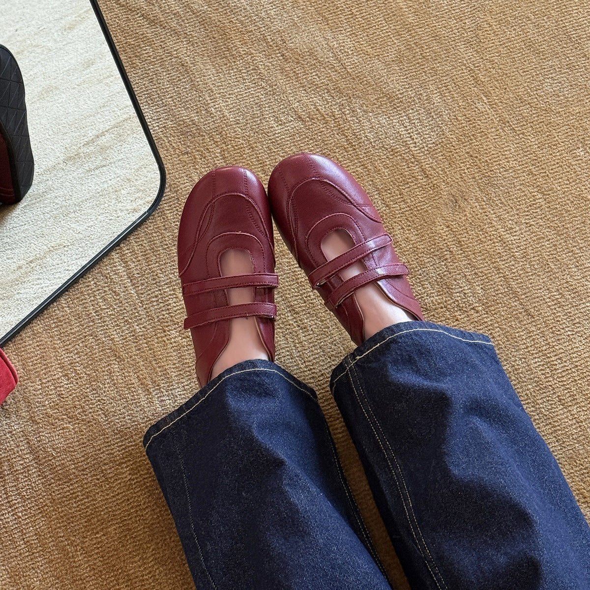 Damen Ballerina-Schuhe im modernen Metallic-Look mit doppeltem Riemchen R&B