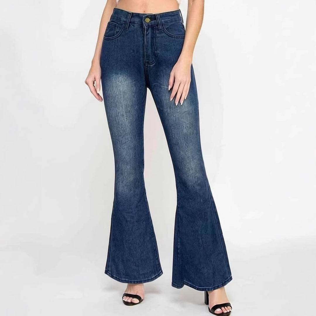 Damen Flared Jeans mit hohem Bund und einzigartigem Strukturdesign R&B