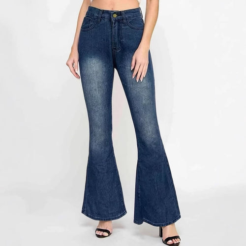 Damen Flared Jeans mit hohem Bund und einzigartigem Strukturdesign R&B