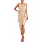 Damen asymmetrisches Abendkleid mit Pailletten und hohem Schlitz R&B