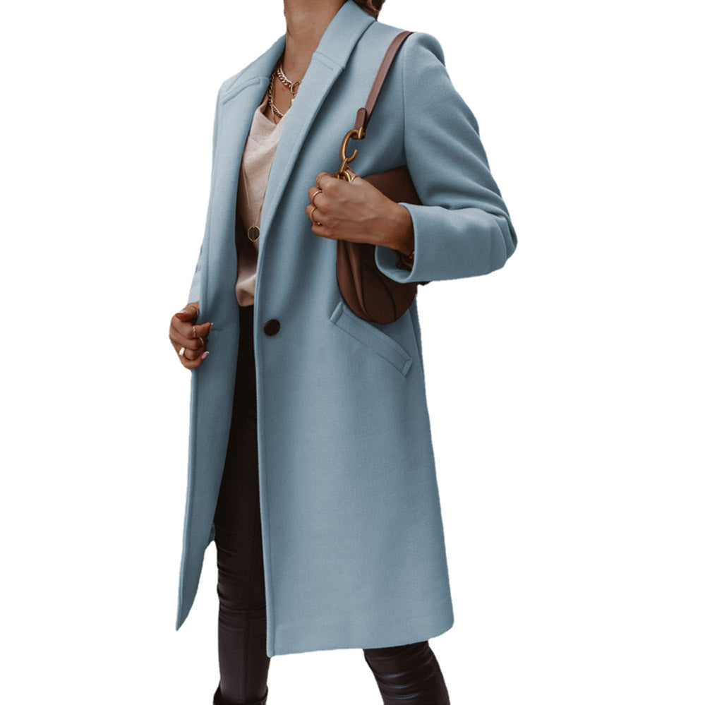 Damen Eleganter Wollmantel mit schmaler Silhouette und tiefen Taschen R&B