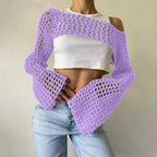 Damen gehäkeltes Langarm-Top mit Off-Shoulder-Design R&B
