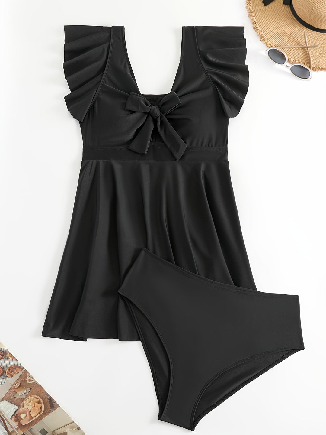 Damen figurbetonter Badeanzug mit elegantem Rüschendesign R&B