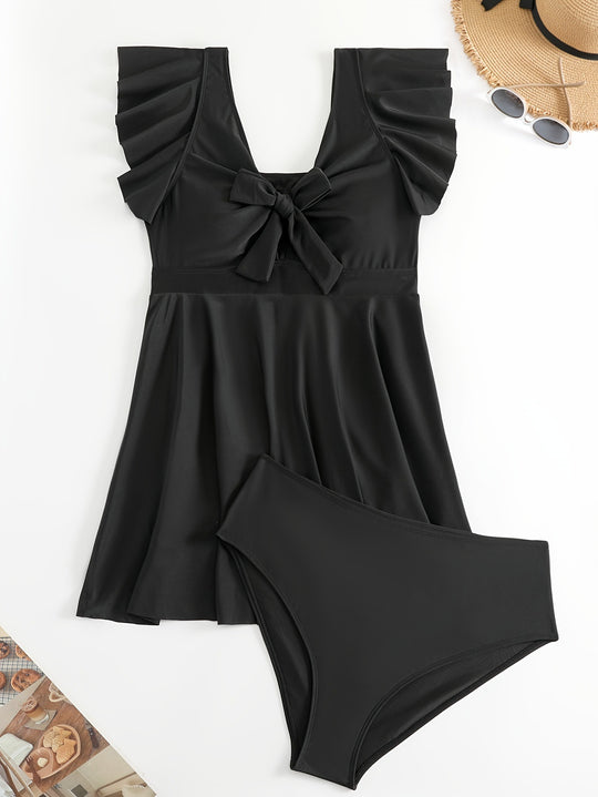 Damen figurbetonter Badeanzug mit elegantem Rüschendesign R&B