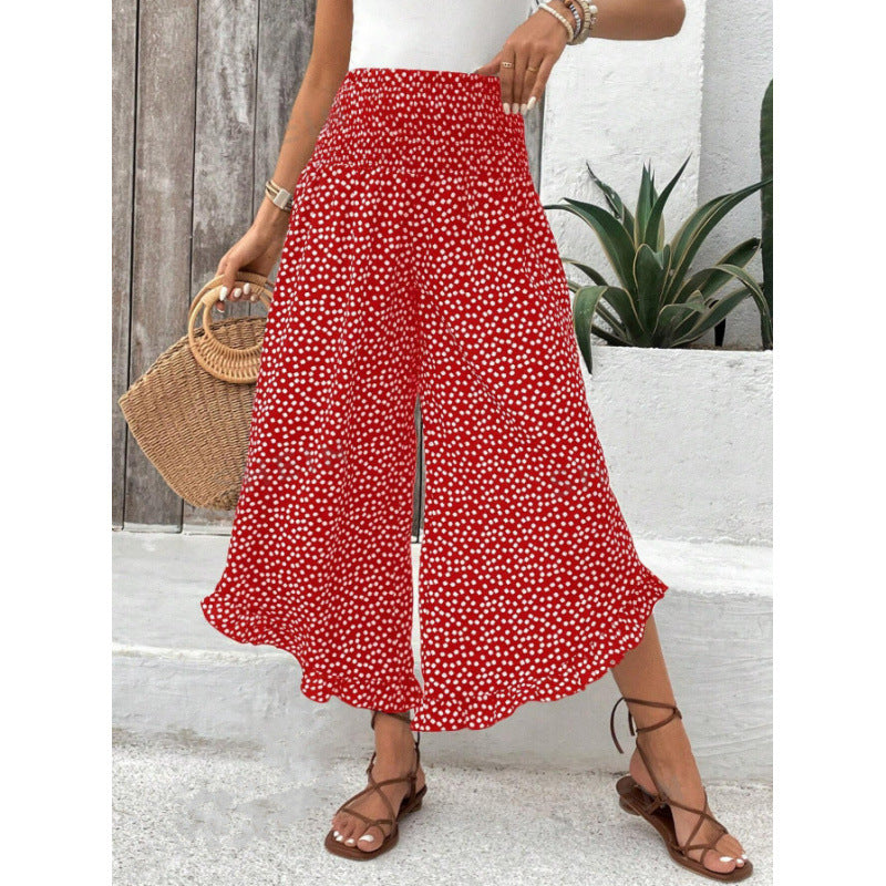 Damen Freizeithose mit weitem Bein und modernem Polka-Dot-Muster R&B