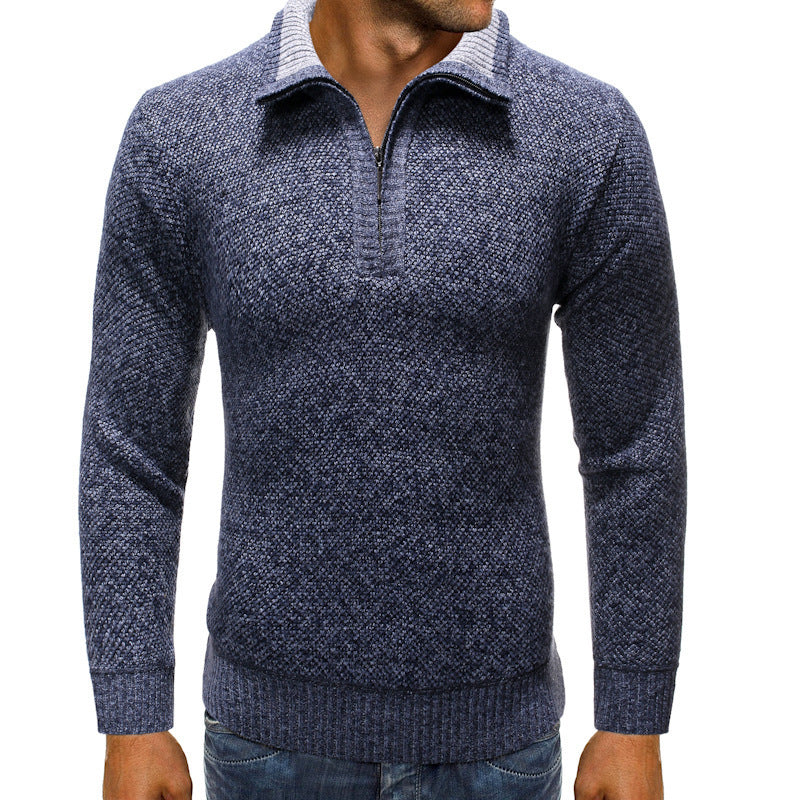 Herren luxuriöser Strickpullover mit modernem Stehkragen und Reißverschluss R&B