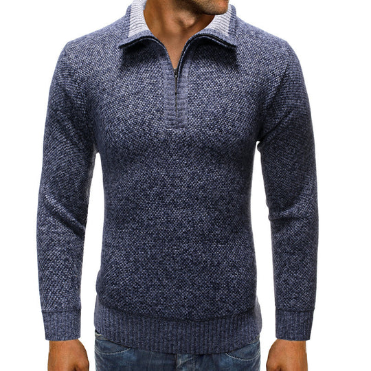 Herren luxuriöser Strickpullover mit modernem Stehkragen und Reißverschluss R&B
