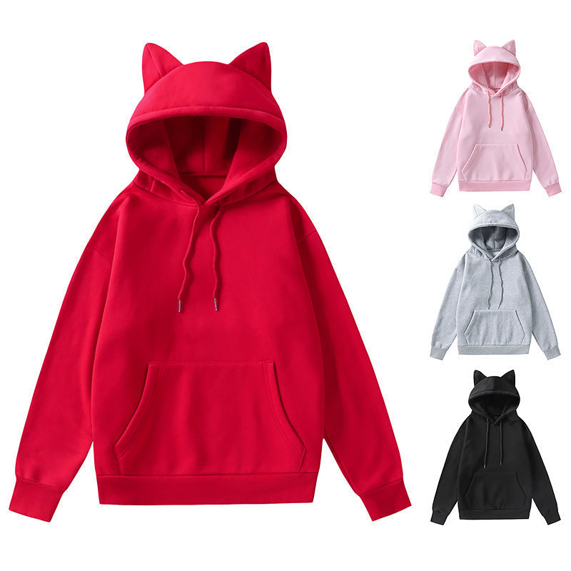 Damen Hoodie mit Katzenohren und Kängurutasche R&B