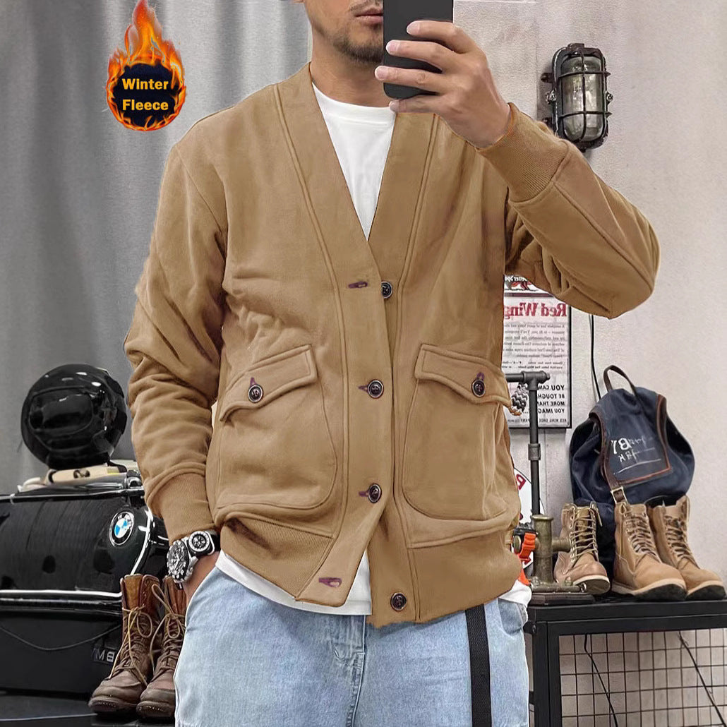 Herren modische Fleecejacke mit praktischen Taschen und eleganter Knopfleiste R&B