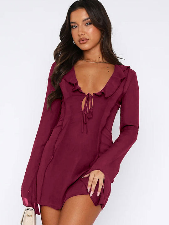 Damen Kleid mit Volant und tiefem V-Ausschnitt R&B