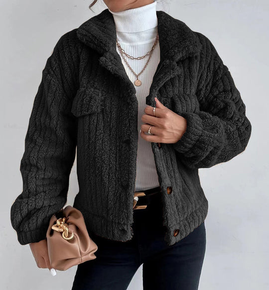 Damen kuschelige Overshirtjacke mit strukturiertem Fell R&B