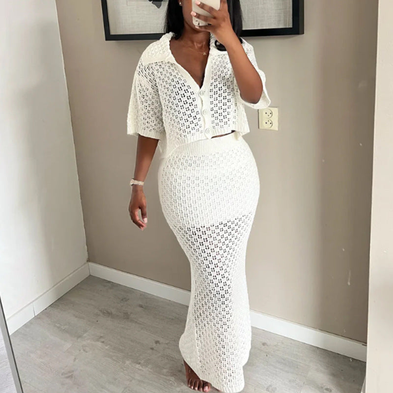 Damen gehäkeltes Crop-Top und Maxi-Rock Set R&B