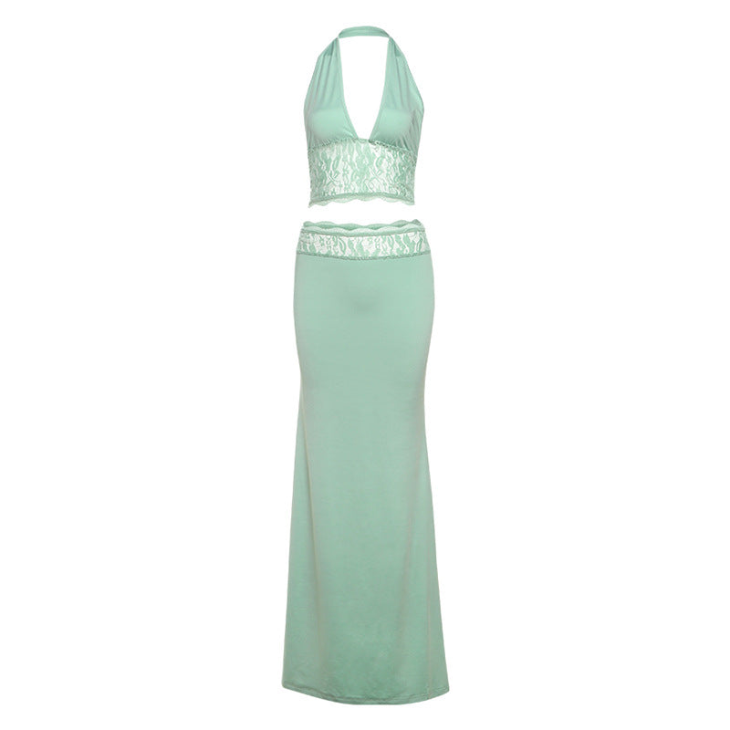 Damen Elegantes Zweiteiler-Set mit raffiniertem Spitzenabschluss R&B