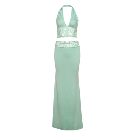 Damen Elegantes Zweiteiler-Set mit raffiniertem Spitzenabschluss R&B