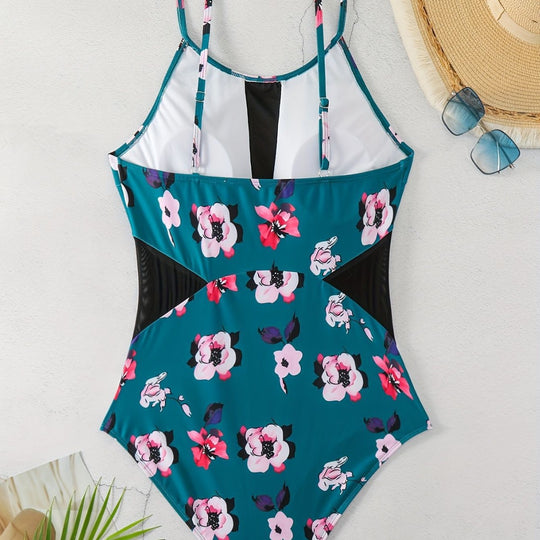 Damen Einteiliger Badeanzug mit modischem floralem Design und schickem Schwarz R&B