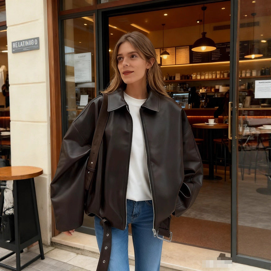 Damen Künstliche jacke mit hohem Kragen und praktischen Taschen R&B
