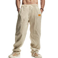 Herren locker geschnittene Leinenhose mit verstellbarem Kordelzug und praktischen Seitentaschen R&B