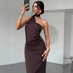 Damen Elegantes Langarm-Minikleid mit drapierter Silhouette und schickem Stehkragen R&B